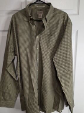 L.L. Bean Men's Olive Green Check Button-Down Shirt XLT